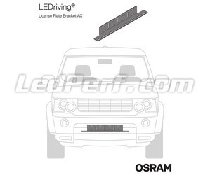 Representação do Suporte Osram LEDriving® LICENSE PLATE BRACKET AX montado no veículo