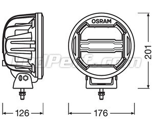 Esquema das Dimensões do farol adicional LED Osram LEDriving® ROUND MX180-CB