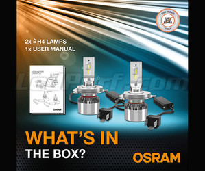 Conteúdo do Kit LED H4 Osram LEDriving® XTR lâmpadas e aviso