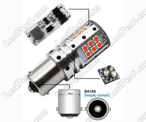 Lâmpada LED 1156A - 7506A - P21W Laranja sem erro OBD LEDs R5W 1156A - 7506A - P21W P21 5W PY21W<br />
 Casquilho BAU15S BA15S