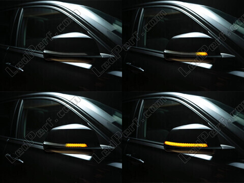 Diferentes etapas do desfile de luz dos Piscas dinâmicos Osram LEDriving® para retrovisores de BMW 3 Series (F30 F31)