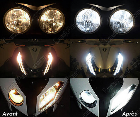 LED Luzes de presença (mínimos) branco xénon Aprilia Dorsoduro 900 antes e depois