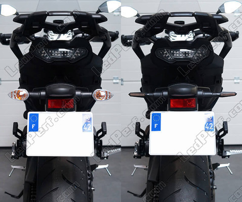 Comparativo antes e depois para a passagem dos piscas sequênciais a LED de BMW Motorrad R Nine T Scrambler